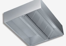 Cappa in acciaio inox serie kubica centrale senza motore, dim. 340x180x45cm